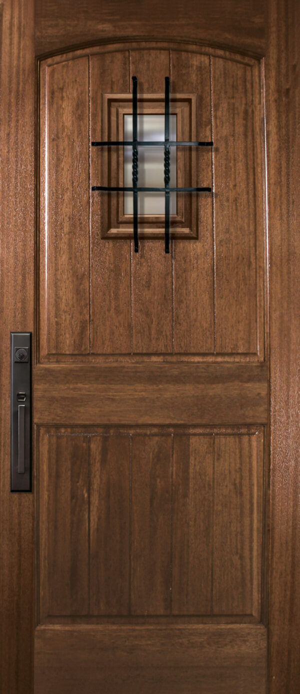 arch 2 panel v grooved with speakeasy   68 wood door