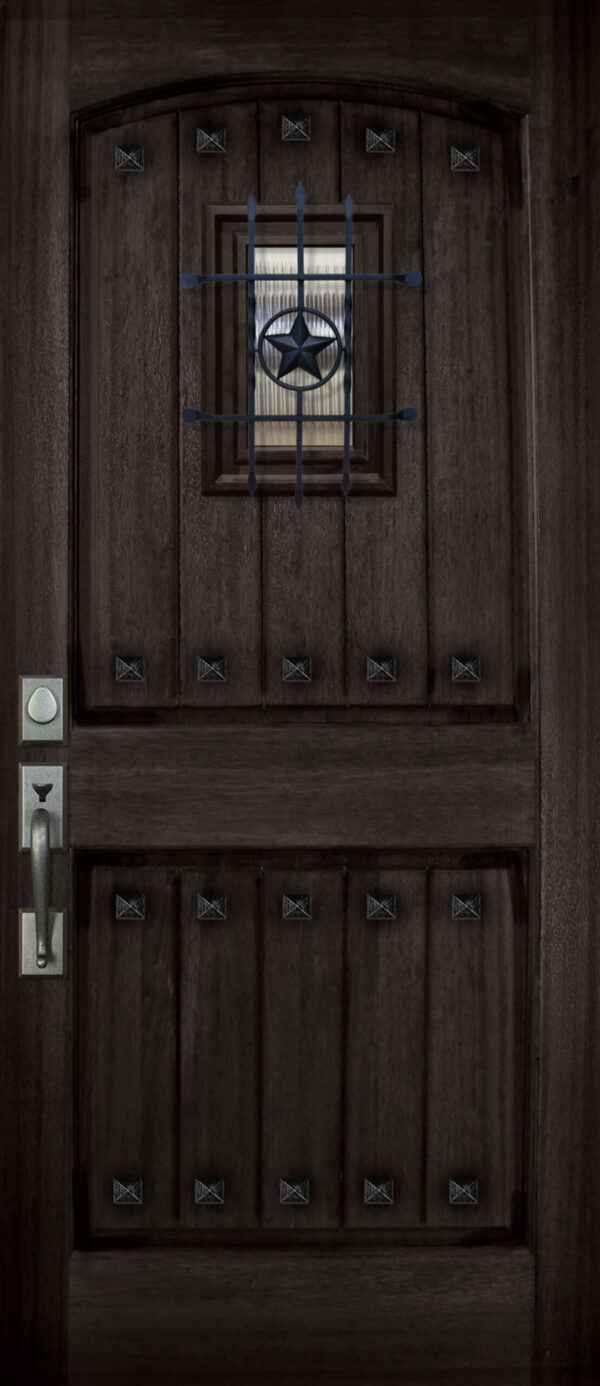 arch 2 panel v grooved with speakeasy clavos   68 wood door