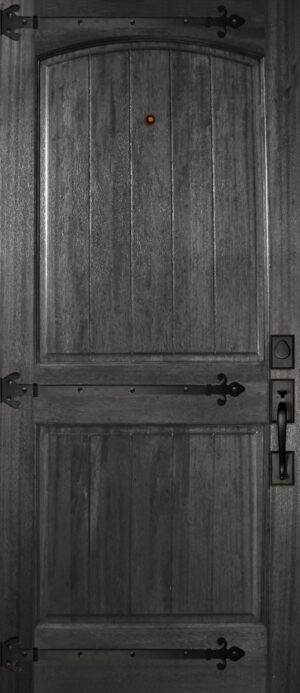 Arch 2 Panel V-Grooved with Straps - 6'8" Wood Door