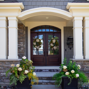 suburban house with fiberglass front door